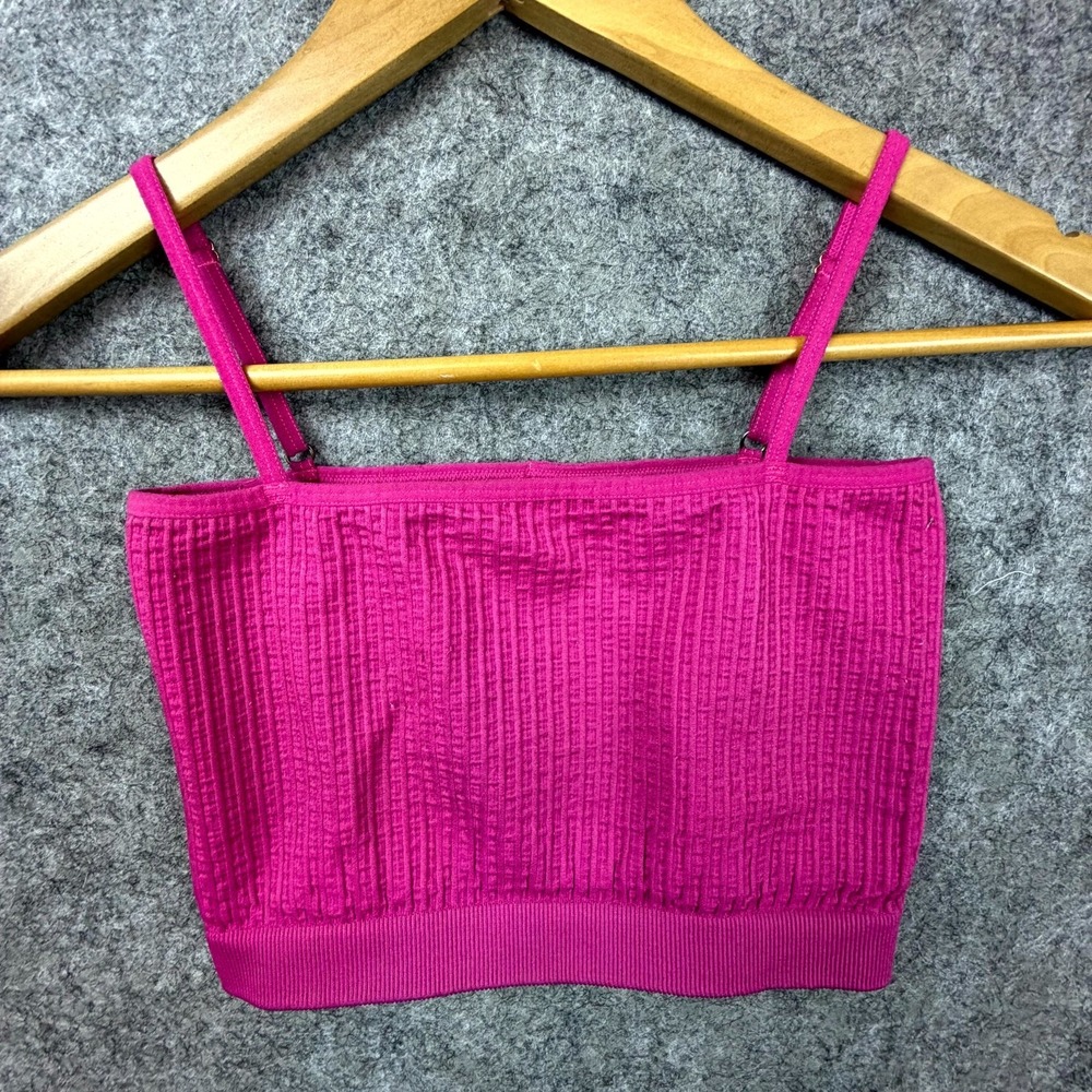 Womens Ribbed Cropped Tank Top XS/S Pink Textured‎ Square Neck Adjustable Strap